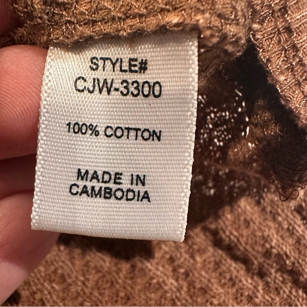 Zenana Thermal Button Down Shirt Womens Size L / XL Brown Cotton Waffle Stretch - Picture 7 of 10